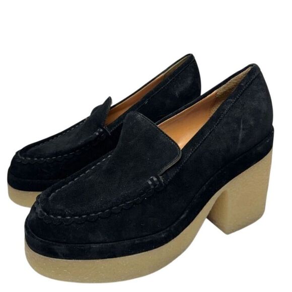 Marc Fisher Lina Platform Loafer Size‎ 8.5 Suede Penny Light Black Slip On Shoes - Picture 1 of 9